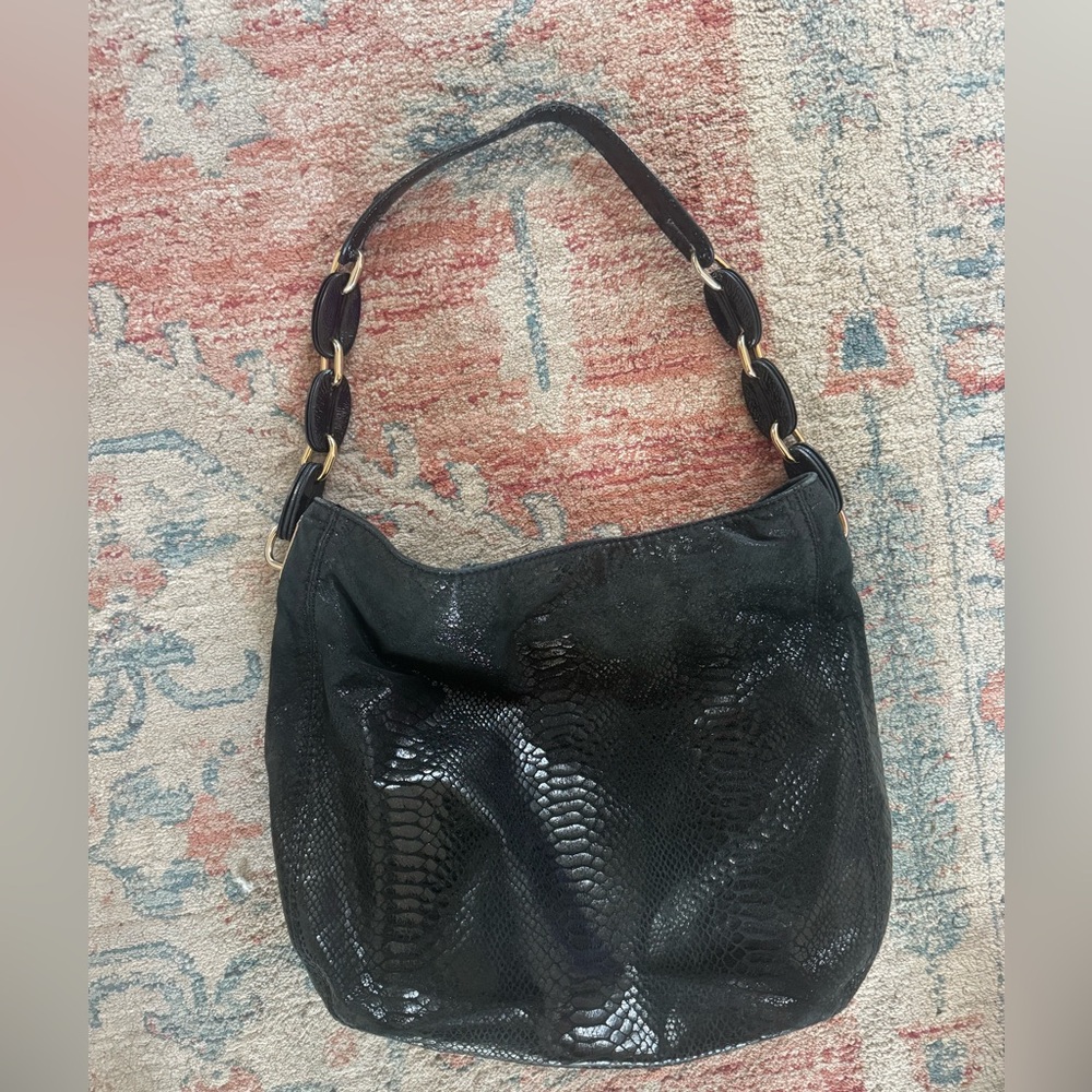 MICHAEL KORS Mock Snakeskin Black Shoulder Bag